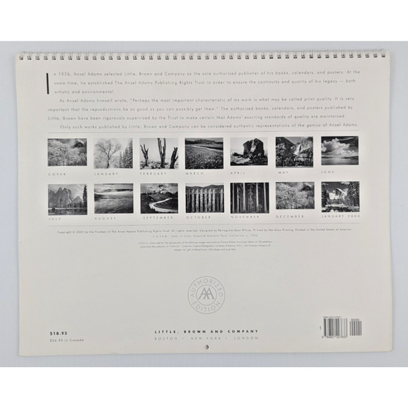 Ansel Adams 2003 & 2007 Wall Calendar Authorized Edition Photography Vintage - Picture 14 of 14